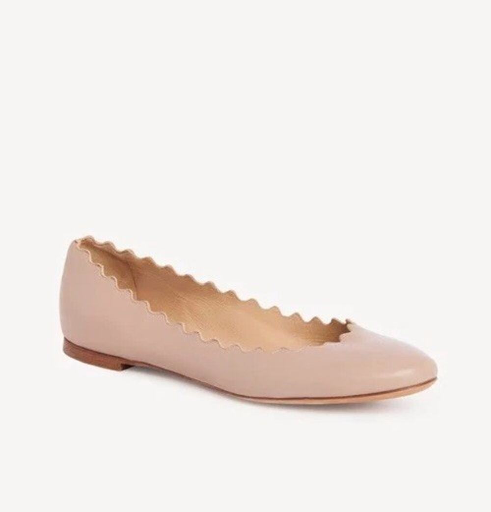 Chloé Lauren Scalloped Leather Ballerina Flats Pink Tea EU 37 New w/ Box